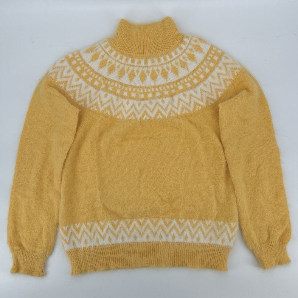 Escada Resort Sweater Women S Turtleneck Angora Yellow Fair Isle Fluffy Italy